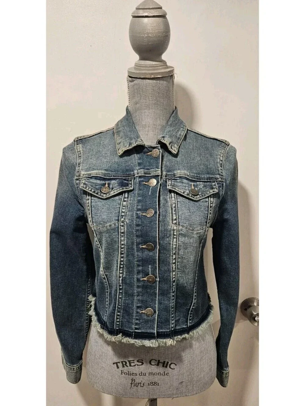 Jessica Simpson Petite Small Blue Denim Jacket Fringe Hem